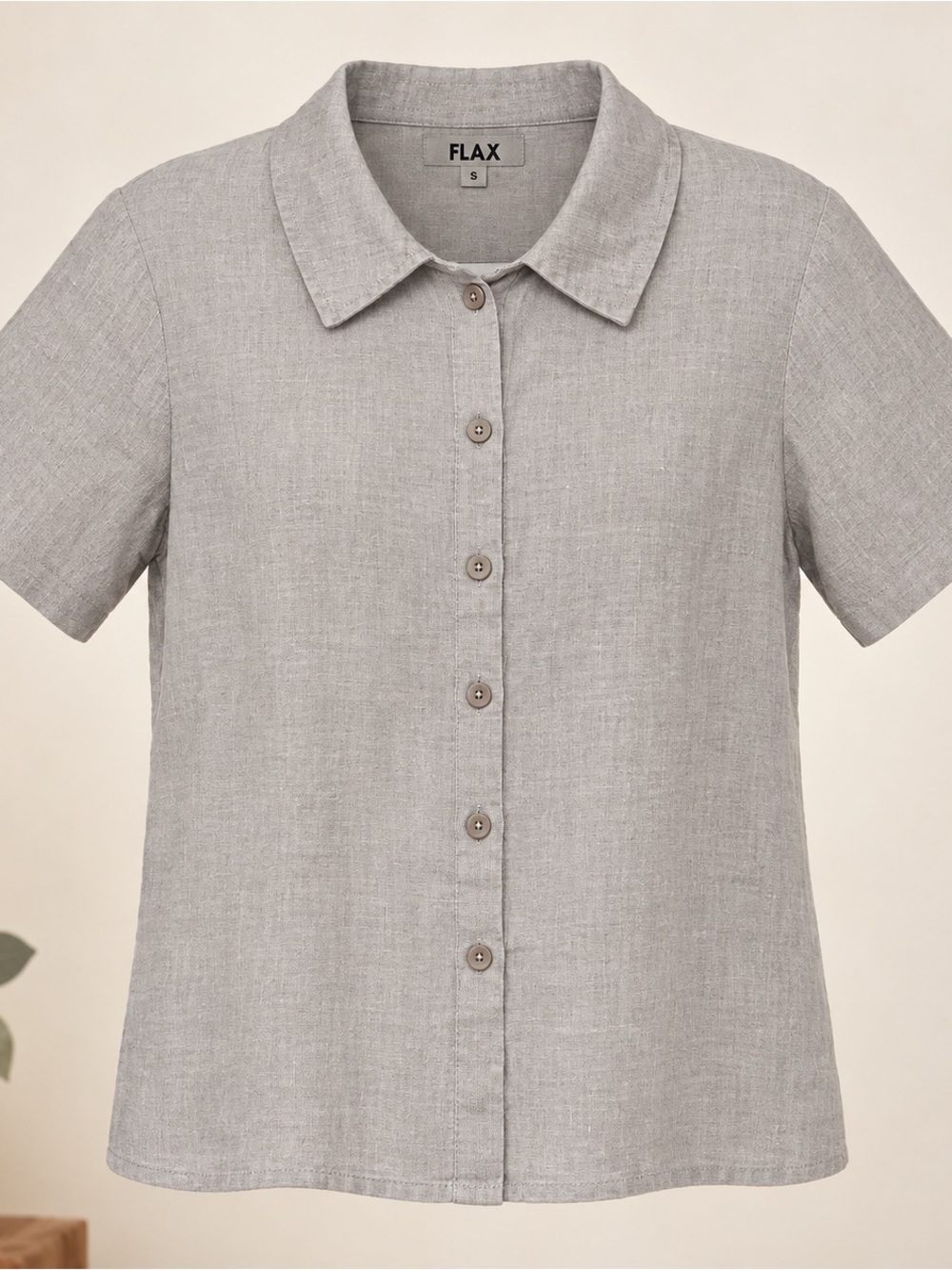 Flax 100% Linen Short-Sleeve Button-Front Shirt in Taupe